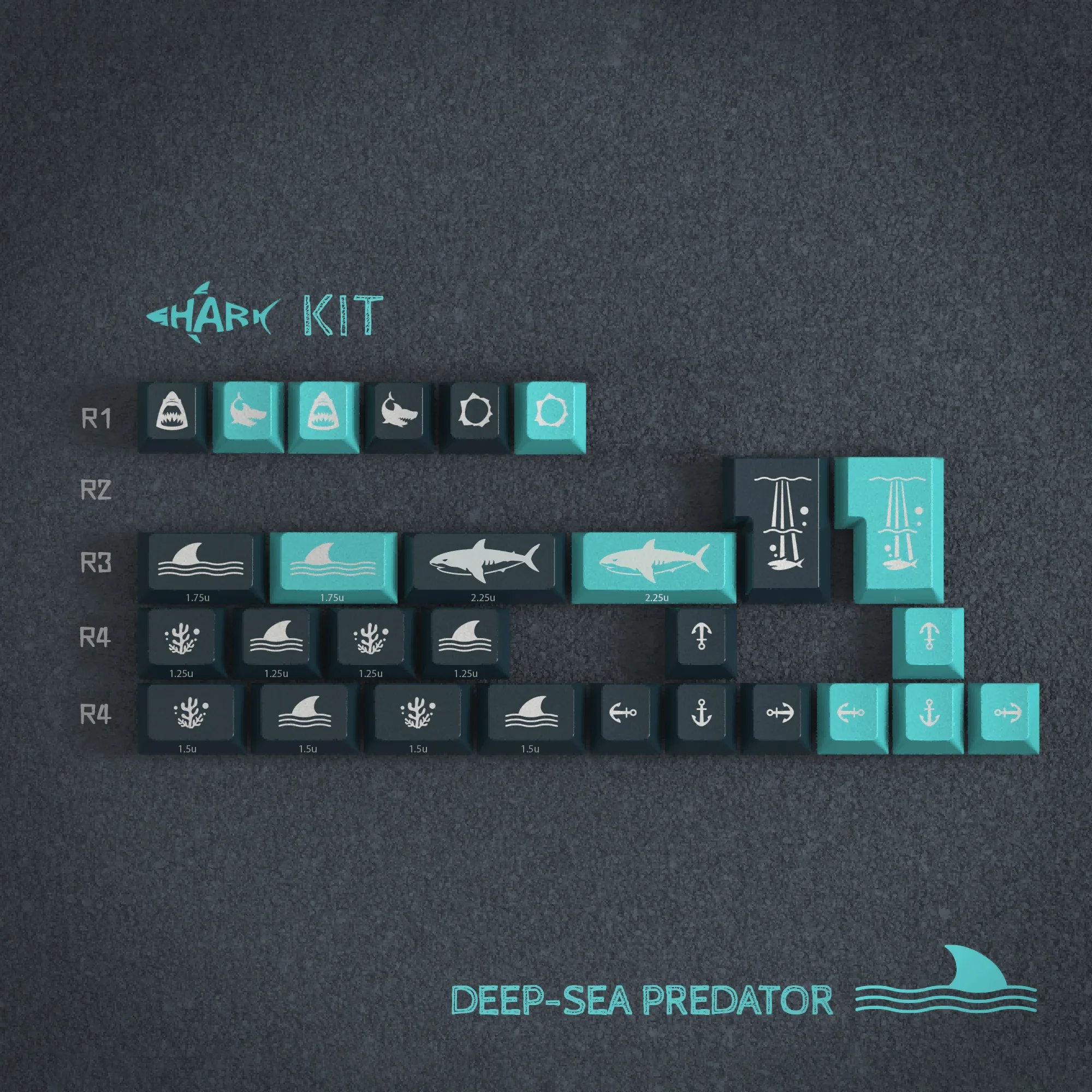 [Child Kits] PBTfans Deep Sea Predator Keycaps Numpad/Alphas/40s/Novelites/Spacebar/International kit/Aluminum Shark Enter Key