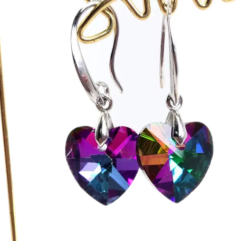 2023 오스트리아 크리스탈 실버 도금 귀걸이 여성을위한 생일 선물을위한 바다 모양의 귀걸이의 블루 컬러 하트 pendientes