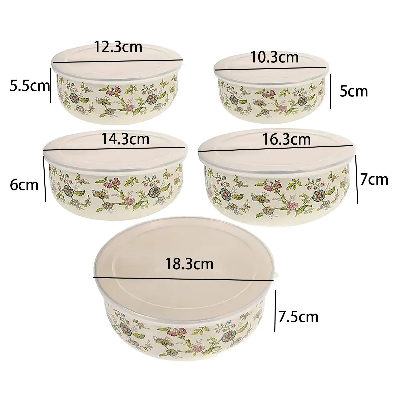 5Pcs Ceramic Mixing Bowl Set Smooth Surface Nesting Floral Pattern Bowls Multifunctional Nesting Bowls for Serving Food Cooking