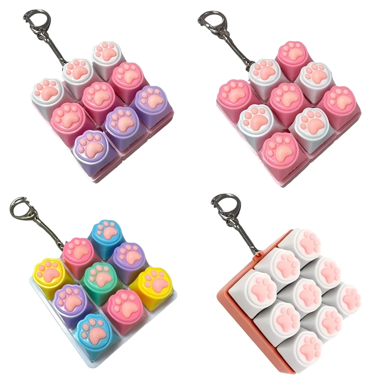 Cute Cat Claw Keychain 4/9 Keys Keyboard Decompression DIY Keyboard Keychain For Gifts