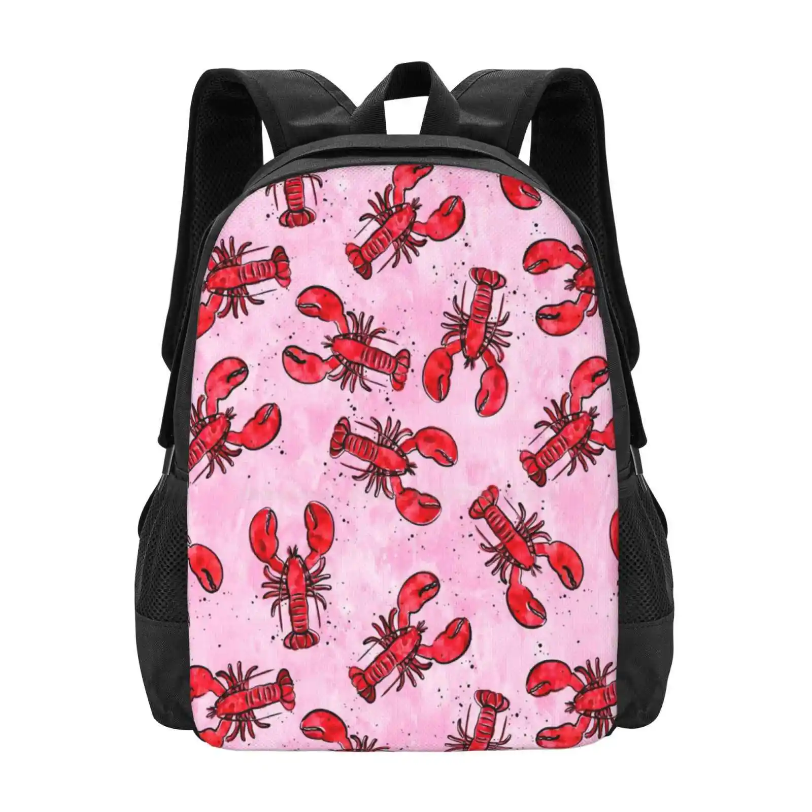 Lobsters - Ink And Watercolor - Red On Pink Hot Sale Schoolbag Backpack Fashion Bags Little Arrow Design Red Lobsters Maine