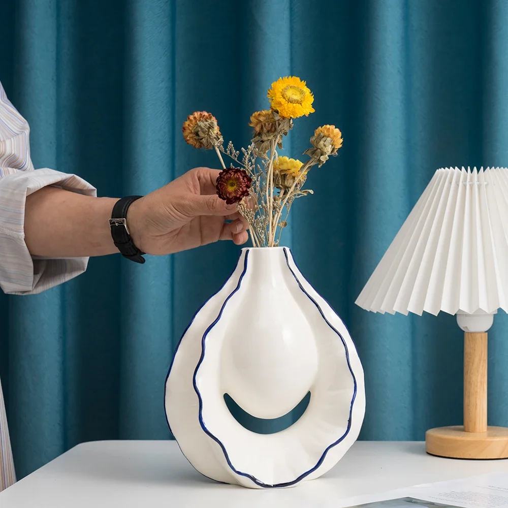   Ceramic Oyster Vase Centerpiece Table Decoration Accessories Fresh Flower Home Living Room Bedroom Decor Jar Pot Vessel