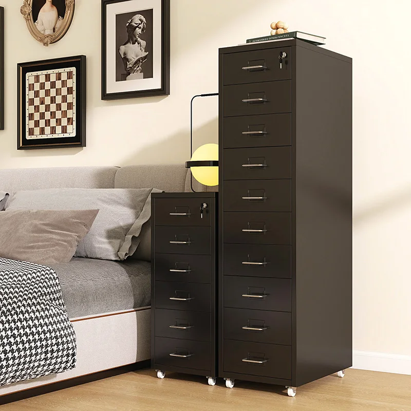 Modern Metal Rolling File Cabinet Low Desk Drawer Storage Movable Bedside Storage for Home Office Dressers