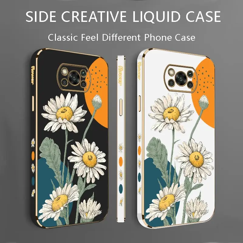 Sunflower Luxury Plating Phone Case For Xiaomi POCO X3 X5 X2 X4Pro X5Pro X3Pro X3GT X4NFC X4GT X3NFC F5 F4GT M4 M3Pro Cover