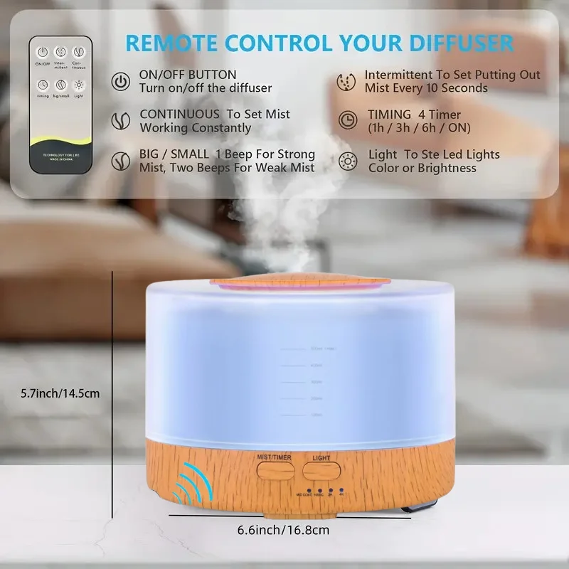 

Create Spa-Like Serenity 500ML Premium Diffuser with Customizable Lights & Remote