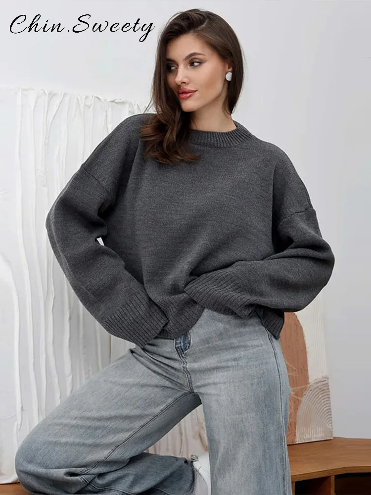 

Casual Knitted Full Sleeve Pullovers Women Solid Loose O-neck All-match Commute Pullover 2025 Autumn Lady High Street Sweater