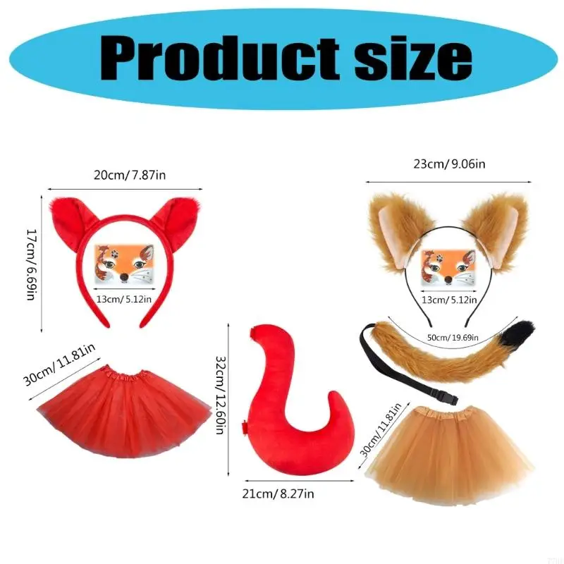 77HE Kid Role Play Costume Animal Ear Headband Tail Skirt for Kids Birthday Halloween