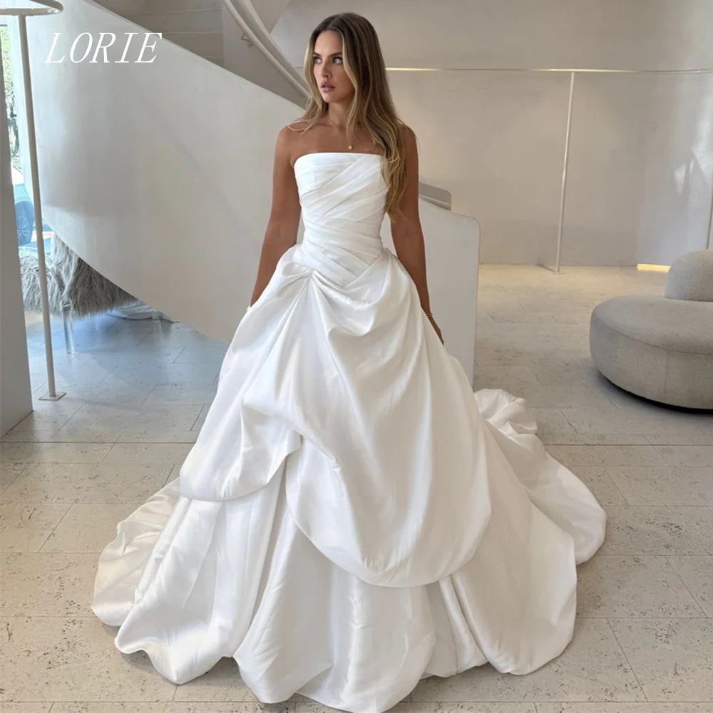 

LORIE Luxury A Line Wedding Dress Strapless Design Oriented Bridal Dresses Sleeveless Temperament Wedding Gown Customized 2026