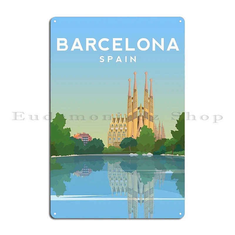 Barcelona La Sagrada Familia Spain Metal Sign Pub Decoration Wall Plaque Print Wall Cave Tin Sign Poster