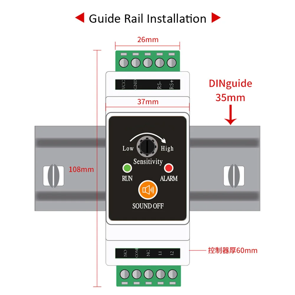 1Set Wire Water Leakage Detector With 5/10/15/20/30M Cable RS485 Relay NC/NO Output Warehouse Base Station Water Leaking Sensor