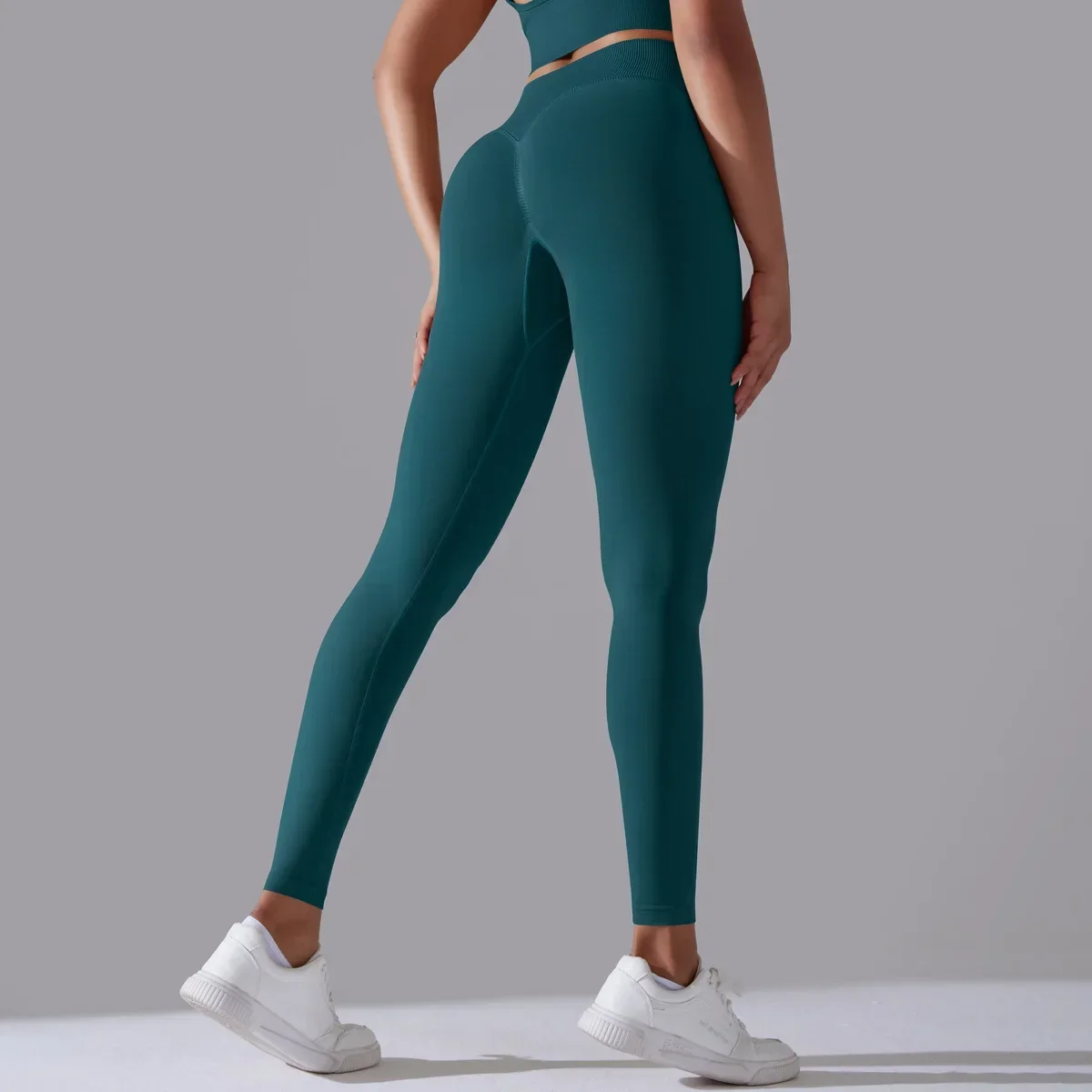 Leggings da palestra da donna, pantaloni corti da corsa per yoga, pilates, pantaloni sexy per fianchi color pesca ad asciugatura rapida