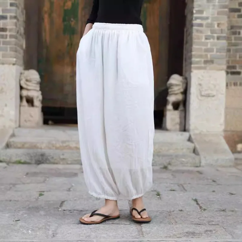 Retro Cotton Women's Loose Loungewear Pants Versatile New Bell-Bottom Pants Elastic High-Waisted Original Design Casual Pants