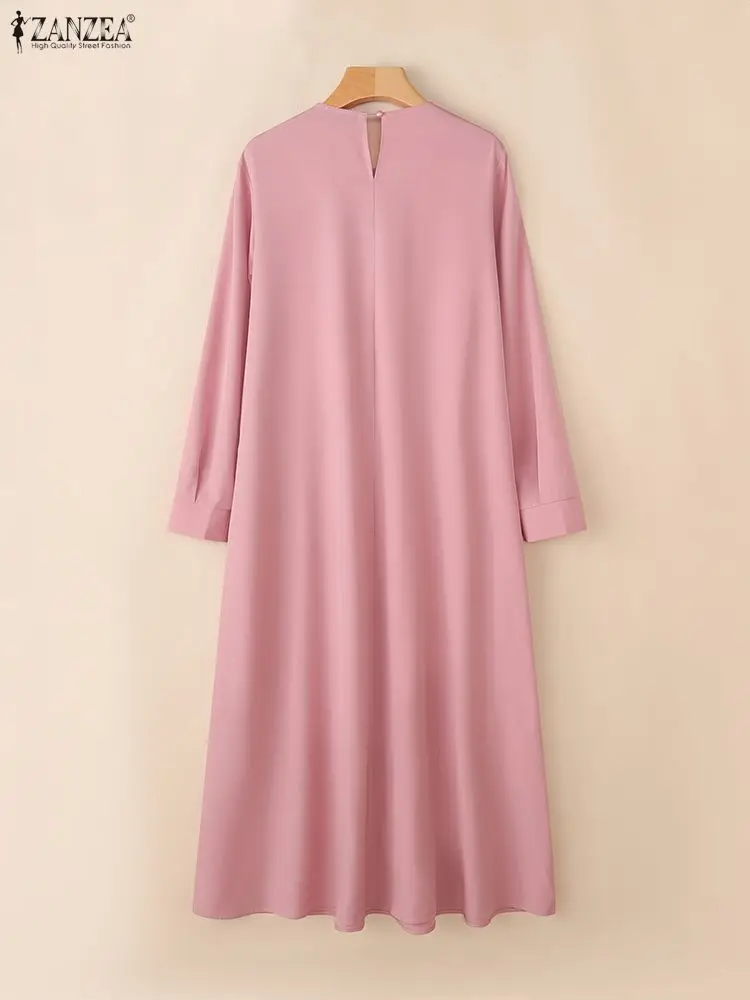 ZANZEA – Abaya musulmane élégante, Robe du Ramadan pour femmes, col rond, manches longues, Robe d'été irrégulière, vêtements islamiques solides, 2026