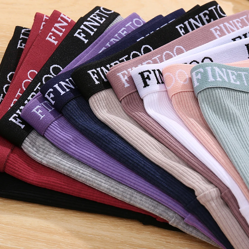 FINETOO 4Pcs Cotton Striped Underwear Women's Panties Letter Belt Briefs Ladies Low Waist Lingerie Solid Breathable Underpants - Image 5