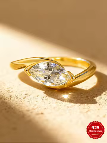 925 Sterling Silver Wave Simple Shiny Marquise Zircon Ring For Women Engagement Party Luxury High Quality Fine Jewelry Gifts