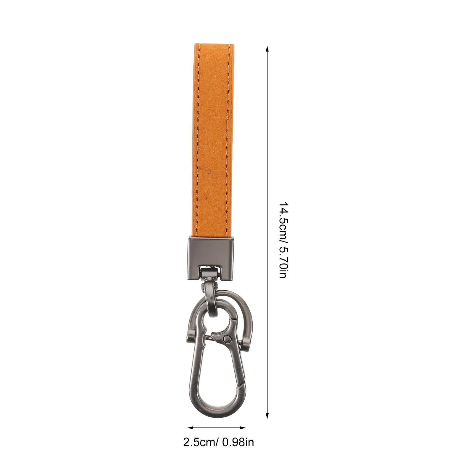 2Pcs Car Key Holder Alloy Fob Keychain Faux Wristlet Anti-Lost D-Ring Key Ring for Men Women Drivers Gift Yellow