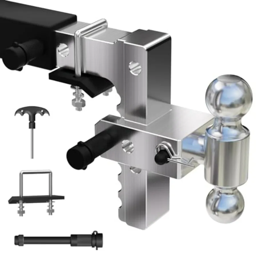 

Регулируемое тягово-сцепное устройство для прицепа, 8-дюймовое, с регулировкой высоты, для 2-дюймового фаркопа, с двойным шаровым соединением 2 2-5/16, 12500 фунтов GTW, алюминиевое, с замком