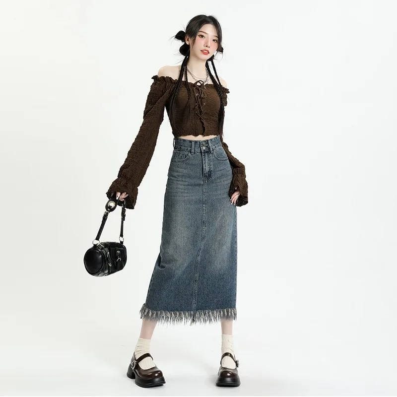 

Retro High Waist Denim Skirt Women's Small Size Large plus Size A-Line Skirt Spring Summer Faion Commute Sle