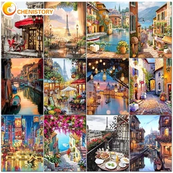 CHENISTORY City Painting By Numbers For Adults DIY Kits HandPainted On Canvas With Framed Oil Picture Drawing Coloring By Number