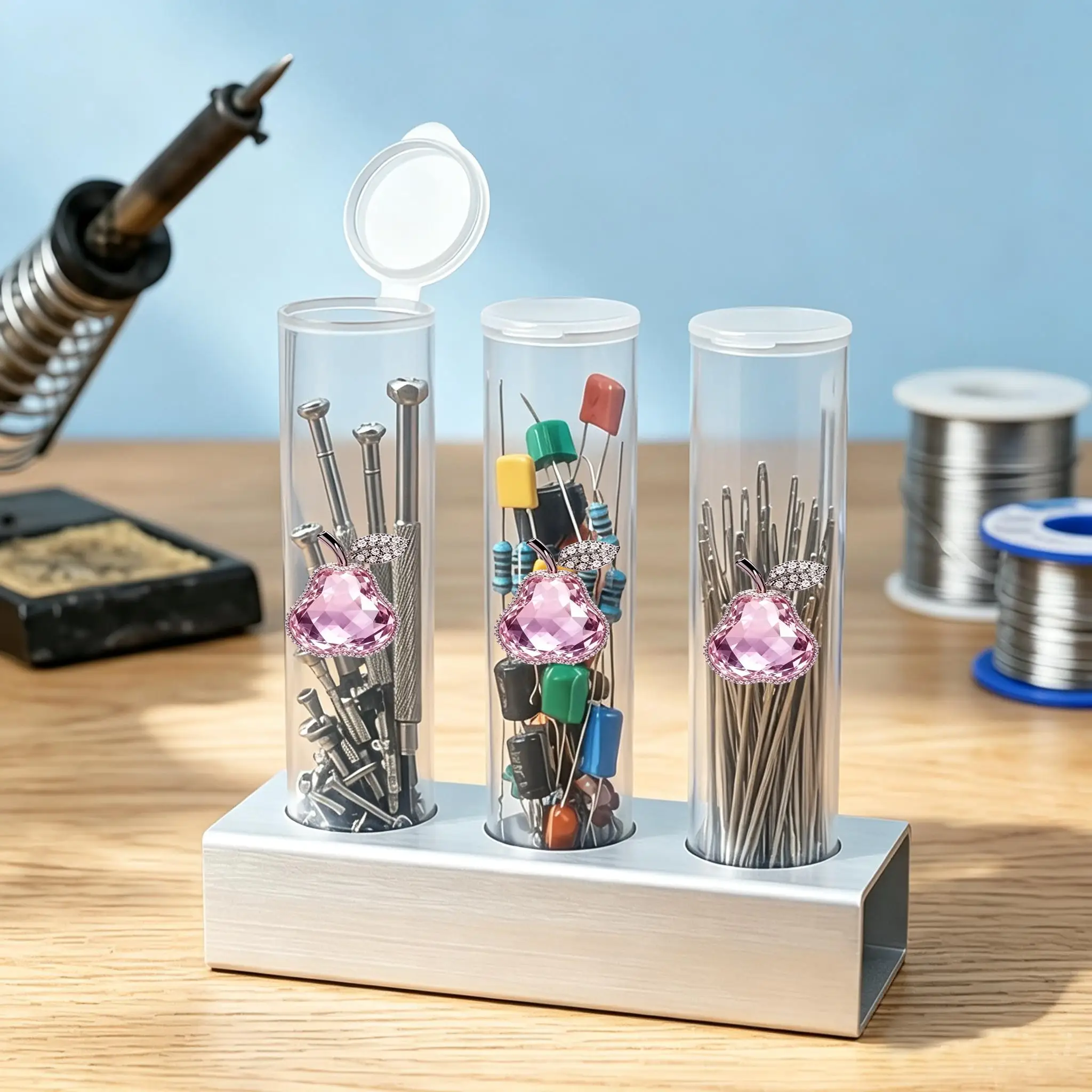 Crystal Pink Pear Mini Storage Box, Travel Capsule Pill Case, Food-Grade PP Cylindrical Container for Small Parts & Tiny Items