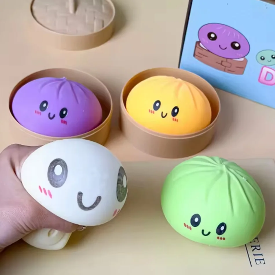 カラフルな餃子型ストレス解消ボール、感覚玩具、シミュレーションフードスクイーズ、蒸し器付き饅頭型スクイーズ、生地ボールギフト