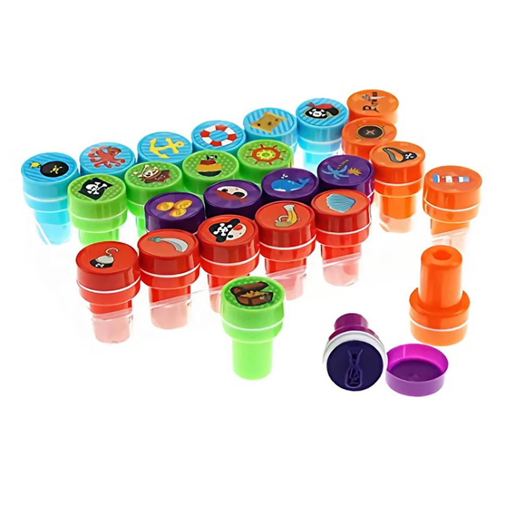 26 Stuks Piratenpatroon Zegel Stamper Set Cartoon Patroon Plastic Speelgoed Voor Kind Ambachten Papier Tekenen Partij Gunst