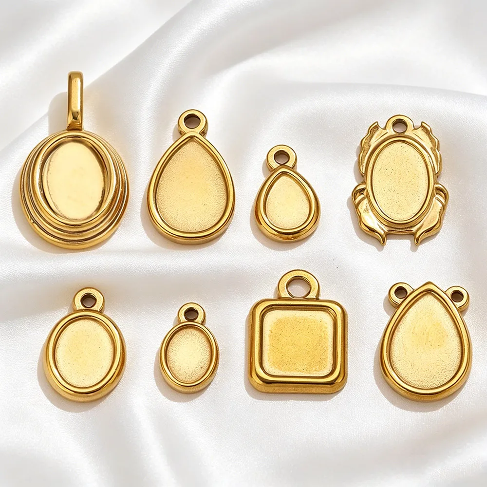 5 Stück Edelstahl-Anhänger, quadratisch, oval, geometrisch, blanko Cabochon-Basis für die Schmuckherstellung, DIY Stein-Emaille-Materialien und Zubehör