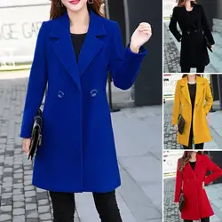 Winter Coat Women Thick Pockets Overcoat Notch Collar Fall Coat