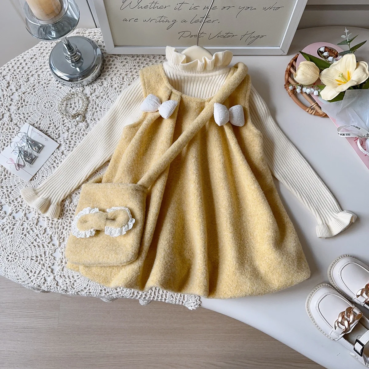 

2025 Girls Winter New Baby Girl Thickened and Velvet Cute Princess Bud Skirt Vest Skirt Free Bag