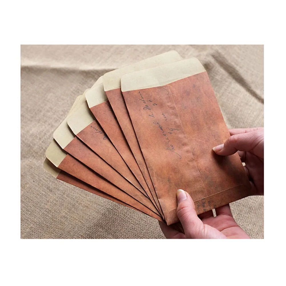 10pcs Retro Kraft Paper Envelopes Brown Classic Letter Pattern Biodegradable Storage Envelopes For Postcards Multipurpose Env
