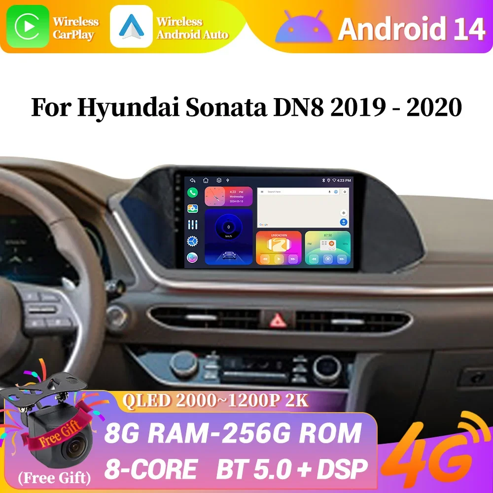 Wireless Carplay Stereo Screen 4G Android 14 For Hyundai Sonata DN8 2019-2020 Car Radio Navigation GPS WIFI Multimedia