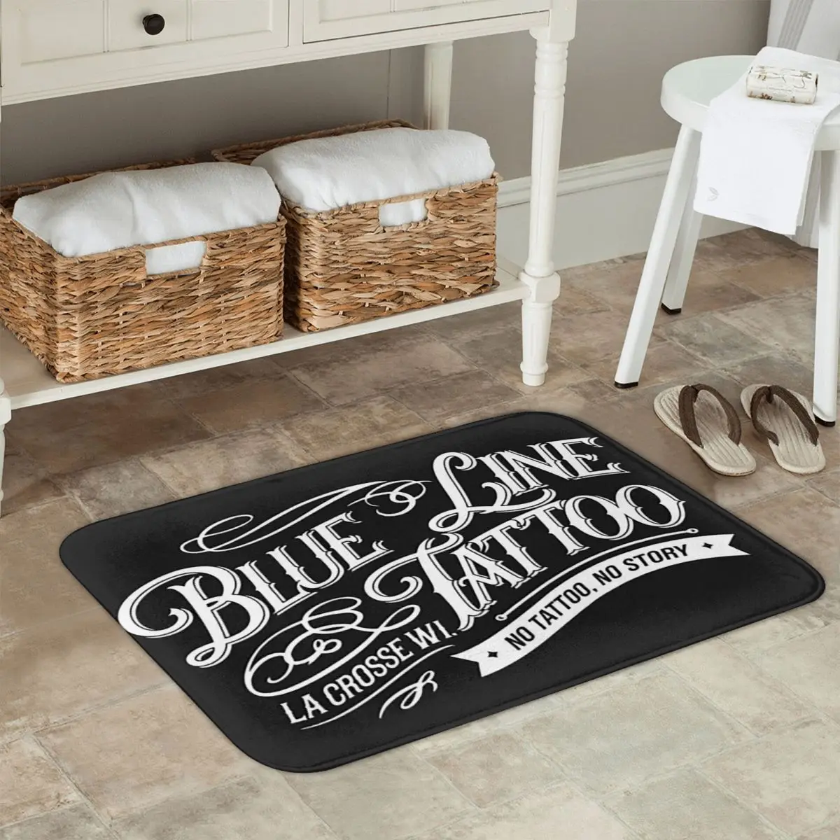 Blue Line Tattoo Shop Non-slip Doormat Floor Mat Sand Scraping Carpet Rug for Kitchen Entrance Bathroom Living room Footpad Mats