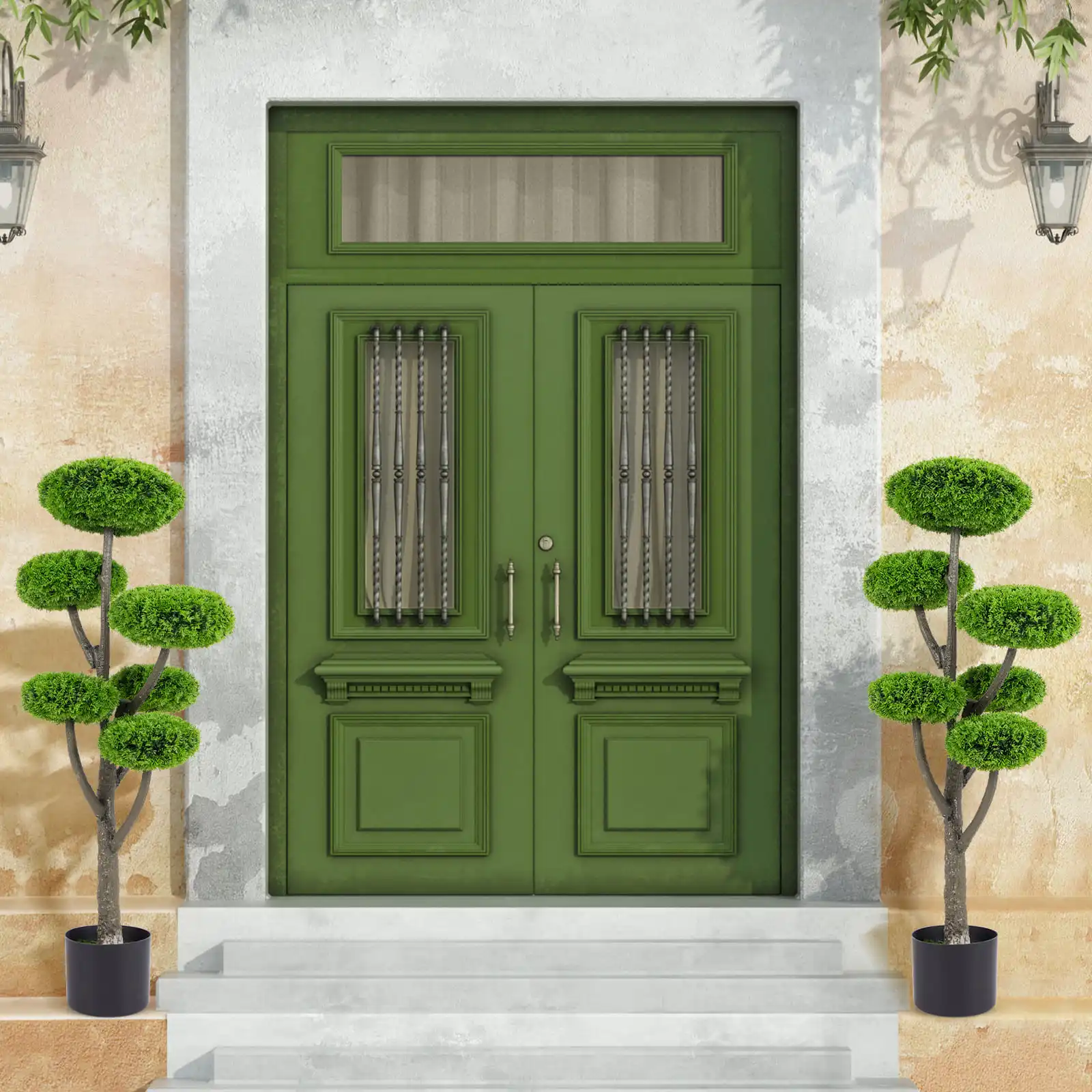 GOFLAME 6-Ball Artificial Tree Artificial Cypress Topiary Ball Tree-Green