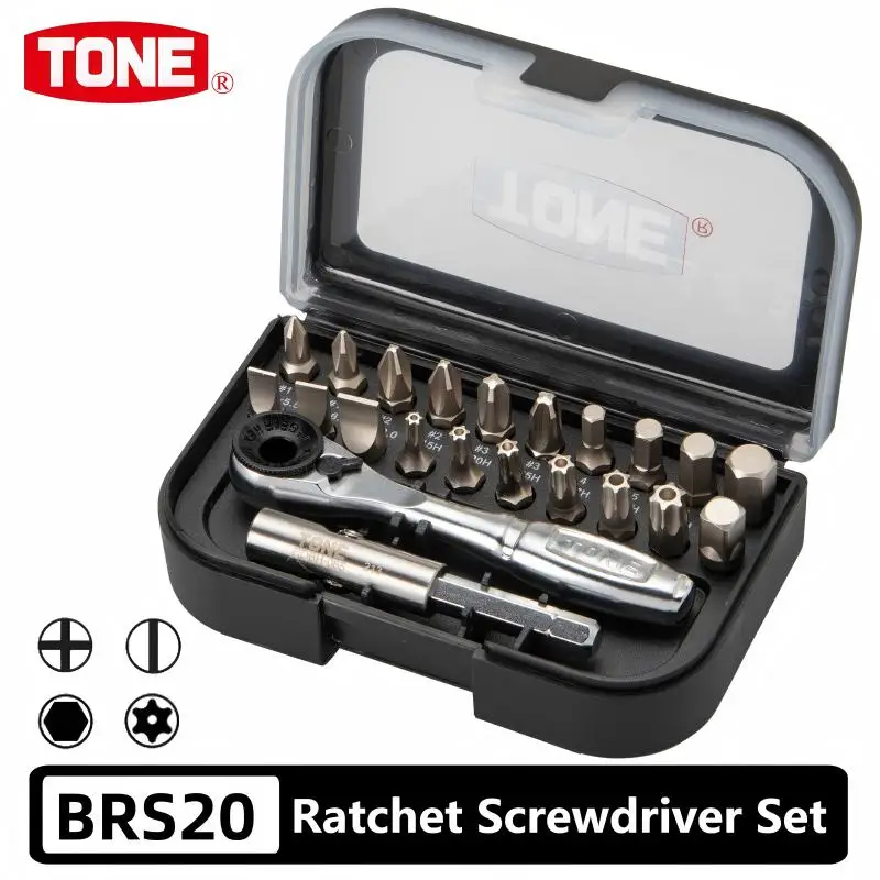 

Набор ключей-трещоток TONE BRS20, 22 шт., с шестигранным хвостовиком 1/4 дюйма - 20 бит (плоские/крестовые) для ремонта дома/автомобиля, черный