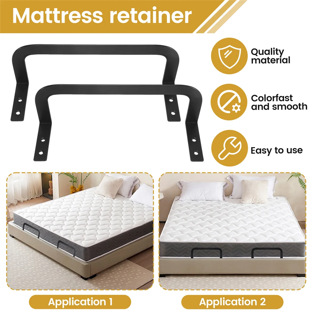RUAI 2Pcs Mattress Slide Stopper, Metal Mattress Retainer Bar for Adjustable Beds, Keep Mattress From Sliding