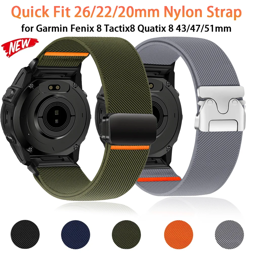

Quick Fit 26mm 22mm 20mm Nylon Strap for Garmin Fenix 8 Tactix8 43/47/51mm Bracelet Garmin Quatix 8 Forerunner 965 970 Wristband