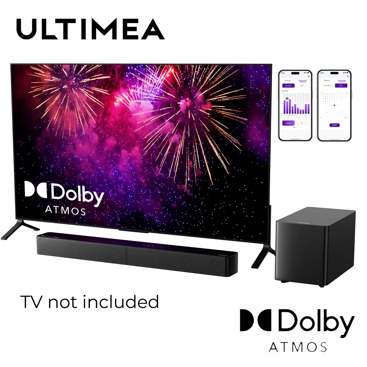 

ULTIMEA 5.1ch Soundbar with Subwoofer, Dolby Atmos Professional Home Theater System Soundbar Speaker APP Control VoiceMX, BassMX