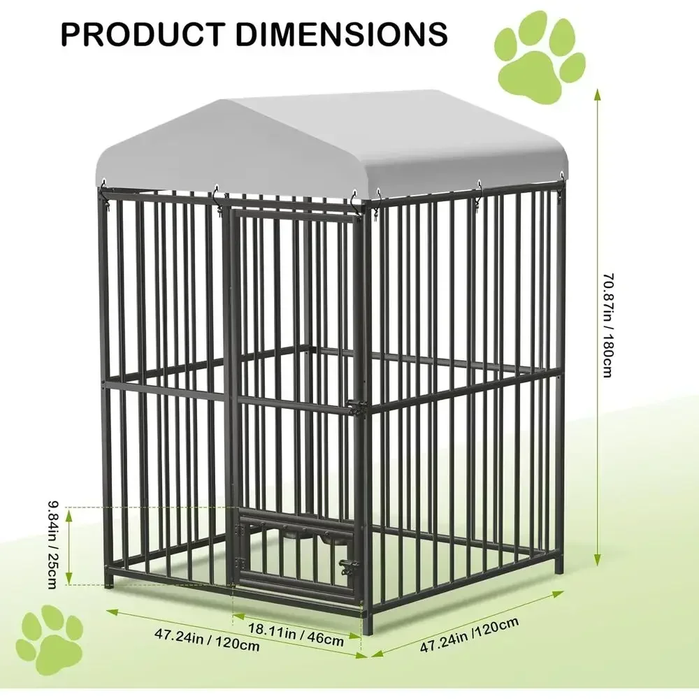 Durable 4x4x6 Outdoor Dog Kennel with UV-Protected Waterproof Cover for Medium to Large Dogs, Easy Assembly
