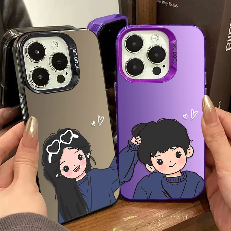 Lovely Couple Couple Phone Case for iPhone 16 15 14 13 12 11 Pro Max XS X XR 8 7 Plus SE 2020  Plating Matte Shockproof Cover
