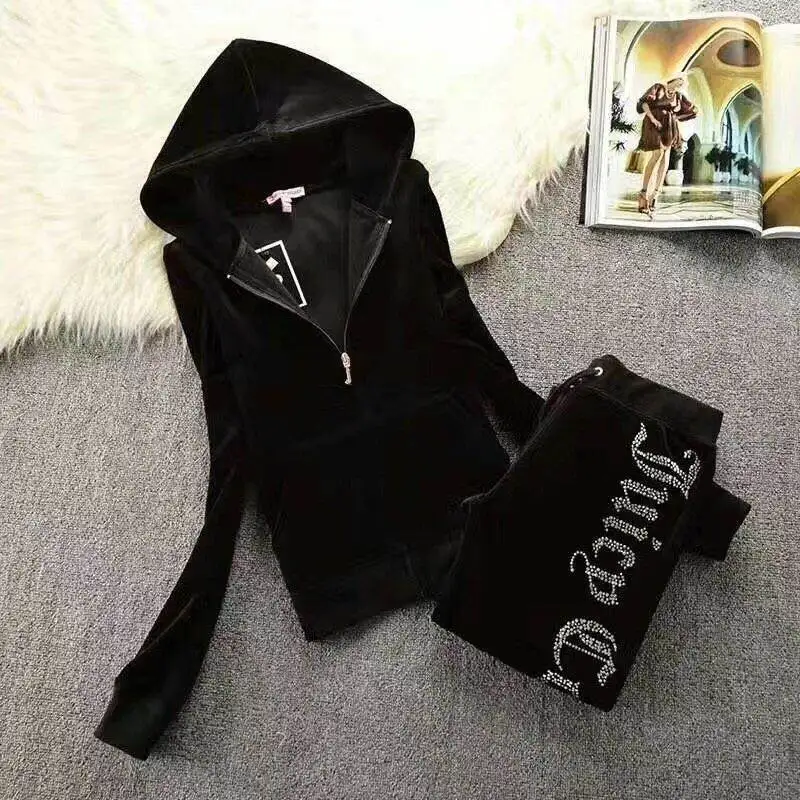 Autumn Winter Velvet Letter Set Women's Sportswear Diamond Embellied Casual Outfit BCS Hair Accories DIY Cusization