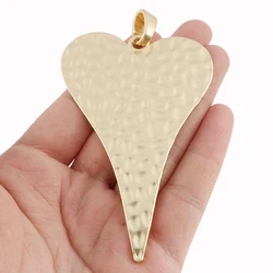 1pc Matt Gold Color Large Hammered Heart 2 Sided Charm Pendant for DIY Necklace Jewelry Making Accessories