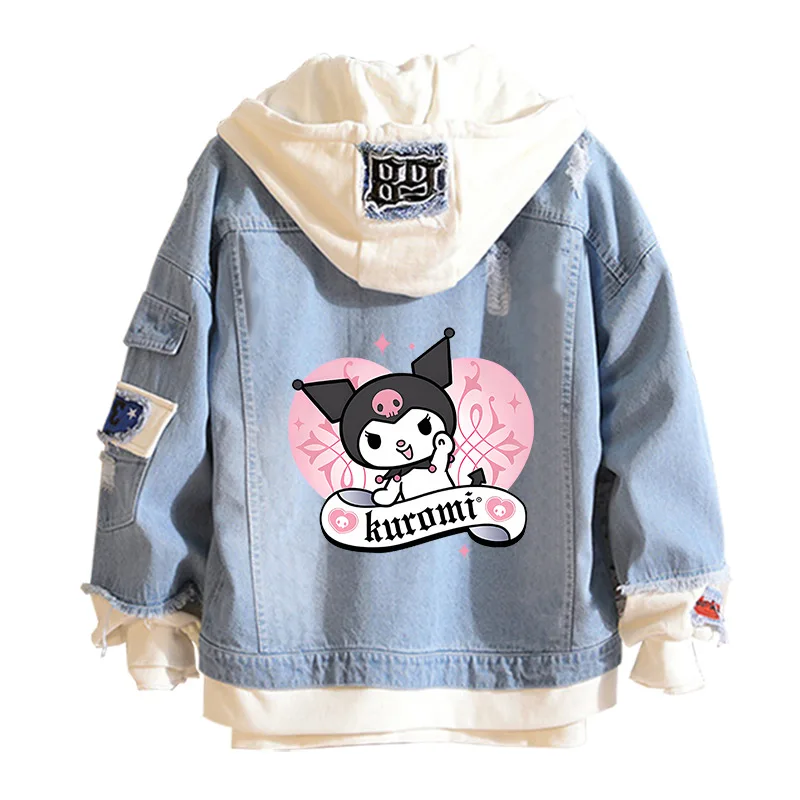 

Kawaii Sanrio аниме периферийные устройства Kuromi My Melody мультфильм девушка прогулка повседневная джинсовая куртка с капюшоном подарок подруге