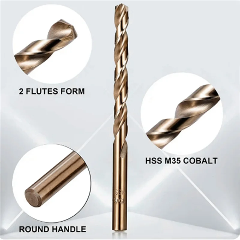 مجموعة لقم الثقب A02F-Cobalt M35 طول تويست فولاذي عالي السرعة للمعادن الصلبة والفولاذ المقاوم للصدأ والحديد الزهر