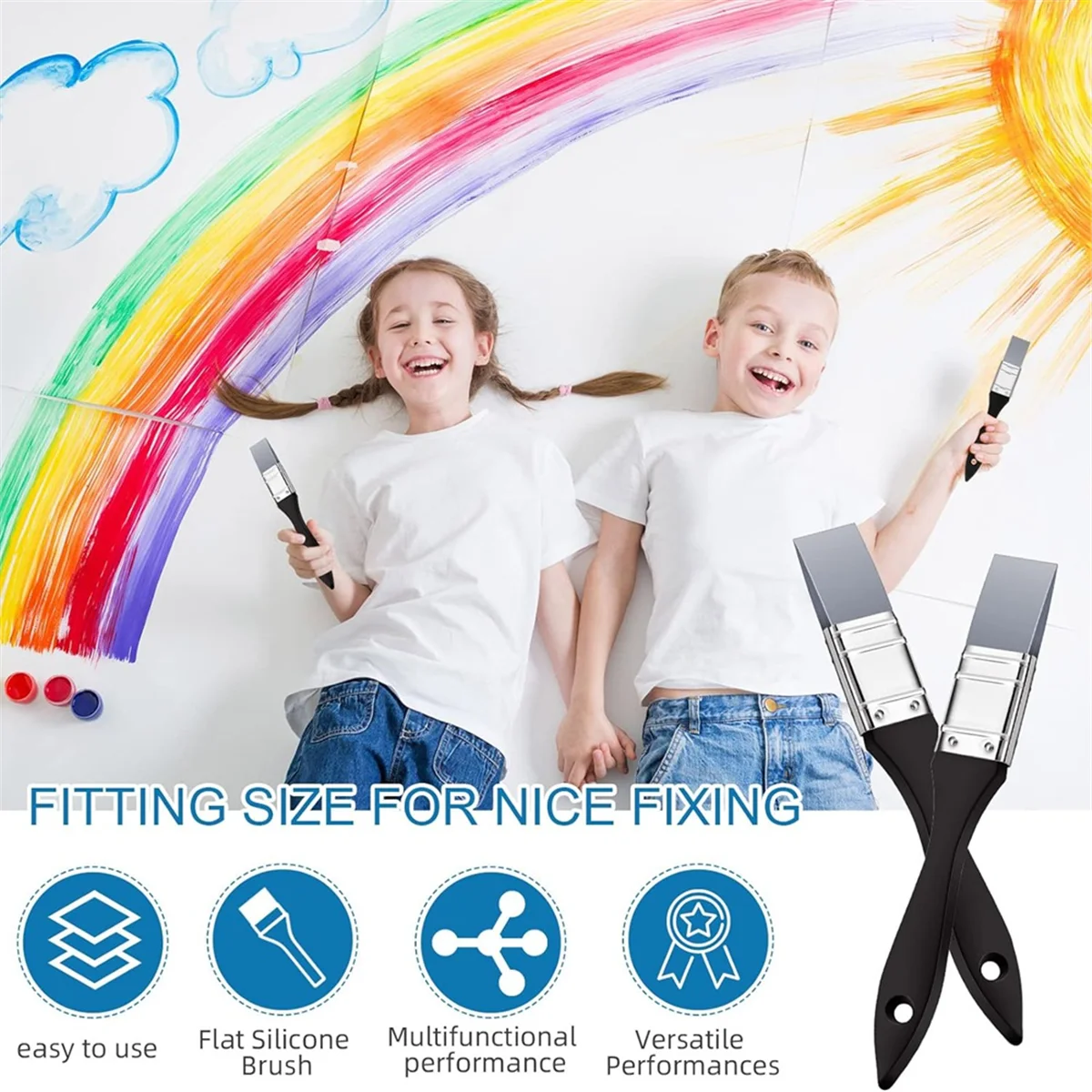 ABYA 2 Pieces Silicone Painting Brush Color Shaper Tool Flat Flexible Acrylic Brush Art Tools Paint Brushes (1 Inch Wide)
