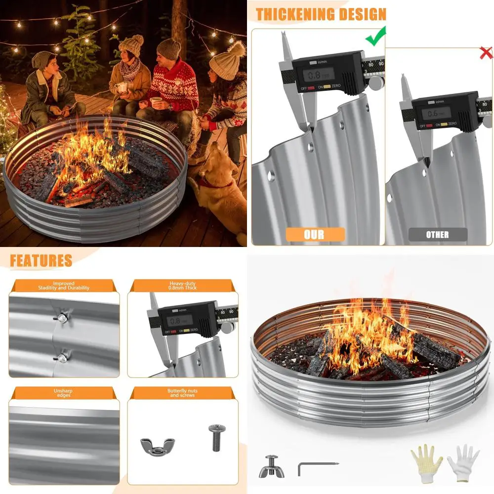 

Складное оцинкованное кольцо для костра диаметром 5 футов для использования на открытом воздухе, кемпинга и собраний — серебро