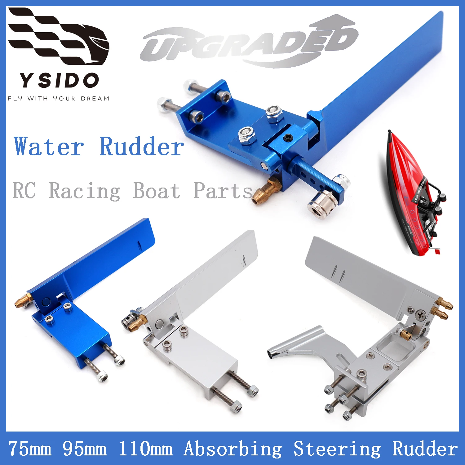 เรือแข่ง RC พร้อมใบพัดดูดน้ำ ขนาด 75 มม. 95 มม. 110 มม. ใบพัดบังคับเลี้ยวโลหะ CNC พร้อมระบบดูดน้ำหล่อเย็น