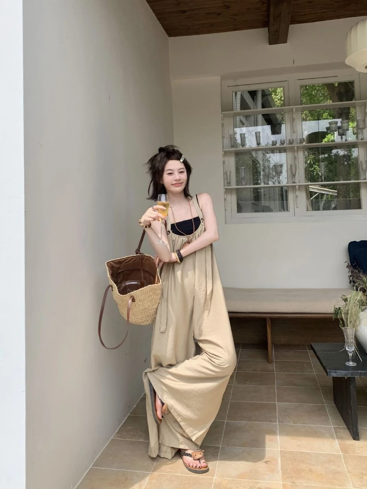 

Минималистичный стильный женский летний комбинезон без рукавов с широкими штанинами, свободного кроя, повседневный, уютный и комфортный