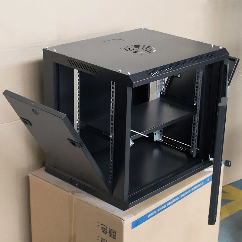 Porta de vidro temperado 9U de seção dupla de fácil instalação para gabinete de aço de rack de servidor de 19 polegadas 6U 9U 12U para centro de dados