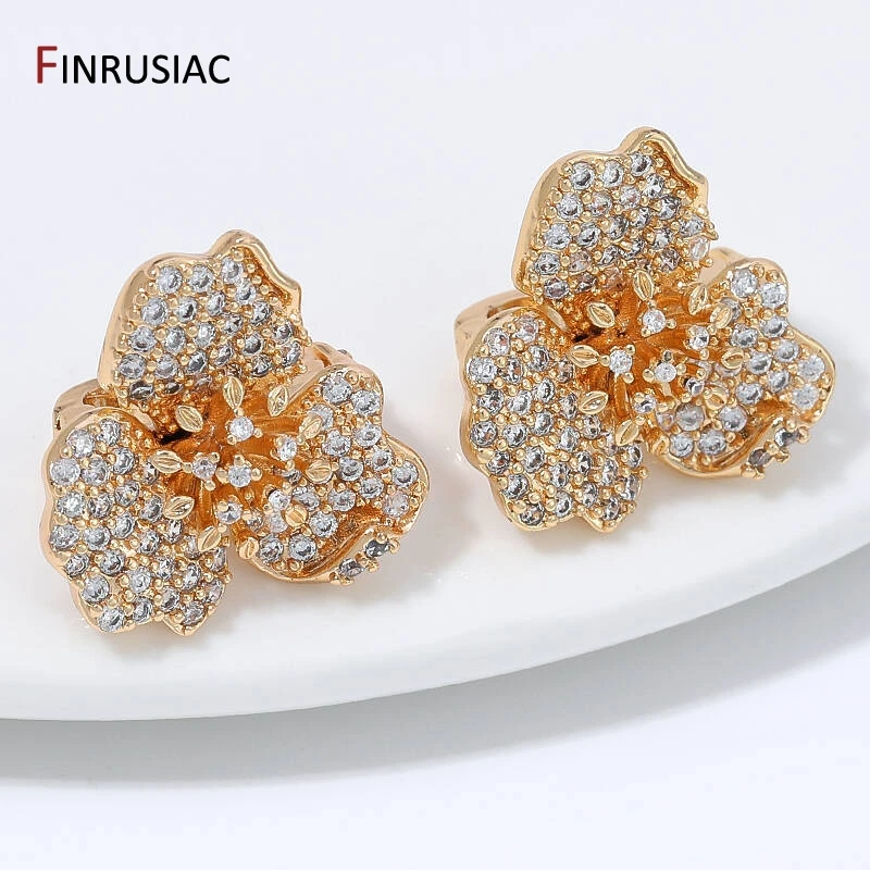 18K Gold Plated Brass Flower Shape Bead Separator,Zircon 2-strand Spacer Bead Divider Slide for DIY Pearl Jewelry Supplies