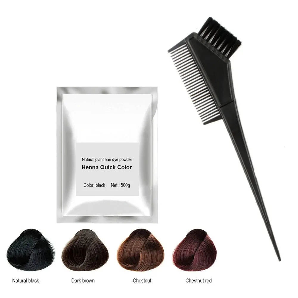 Peine de herramientas de tinte para el cabello, cubiertas de tinte para el cabello de plantas, polvo de Color rápido de Henna, cabello blanco, Castaño negro, marrón oscuro, 500g